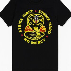 Cobra Kai Small “Strike First Strike Hard No Mercy” Graphic Tee Official -A187